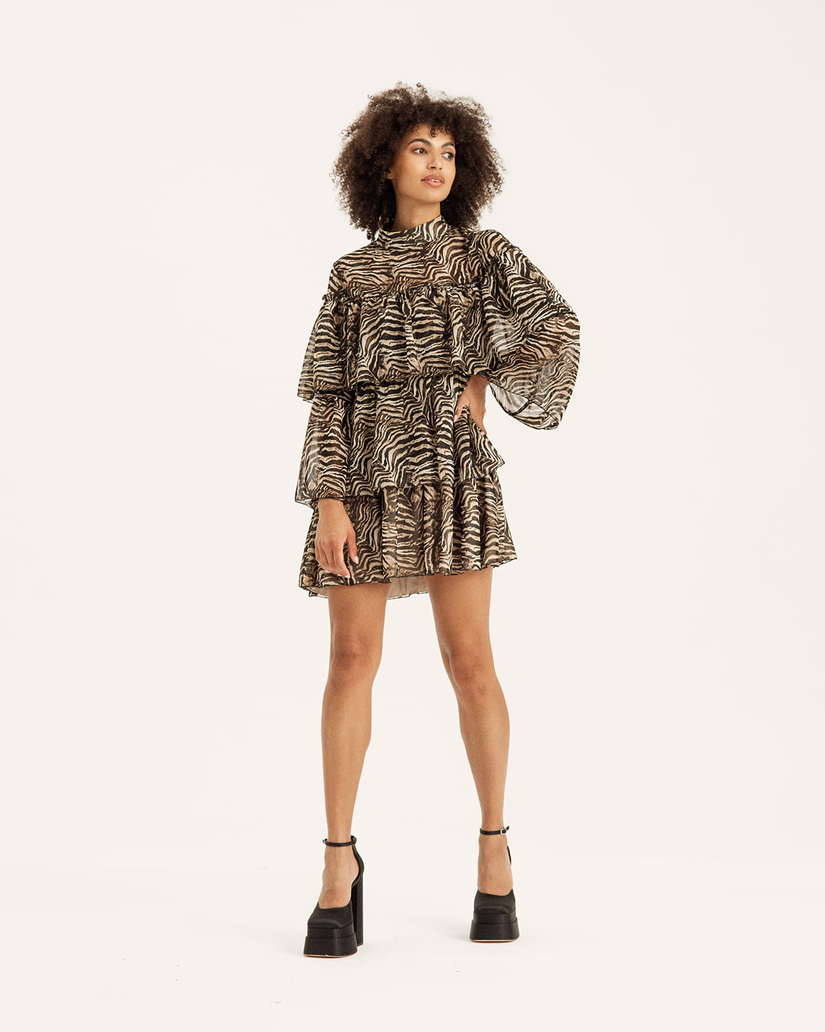 Dress with frills and animal print