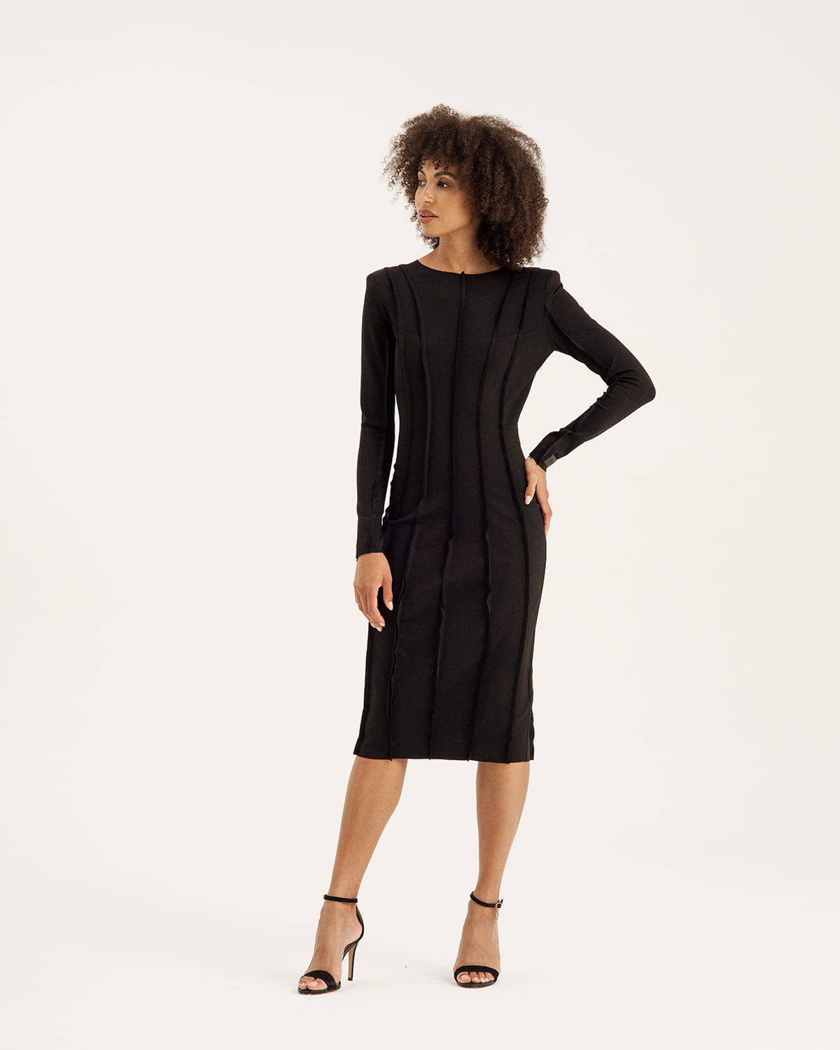 Black midi dress with stitching