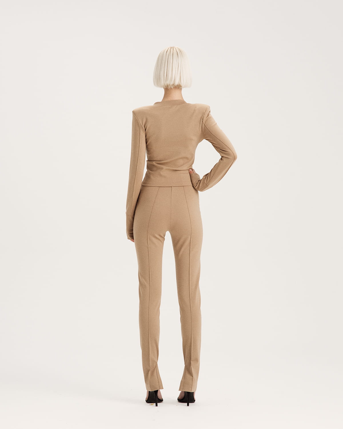 Beige high-waisted leggings