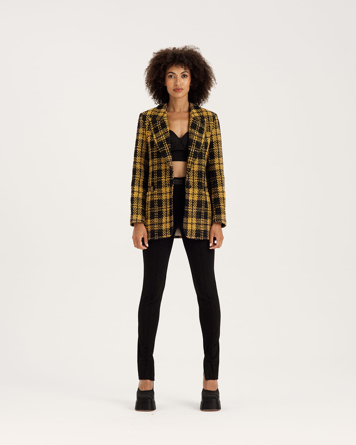 Wool plaid boucle jacket in yellow