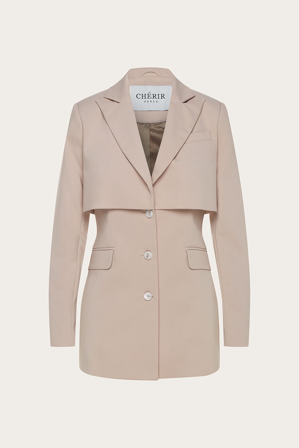 Double-layered long jacket in beige