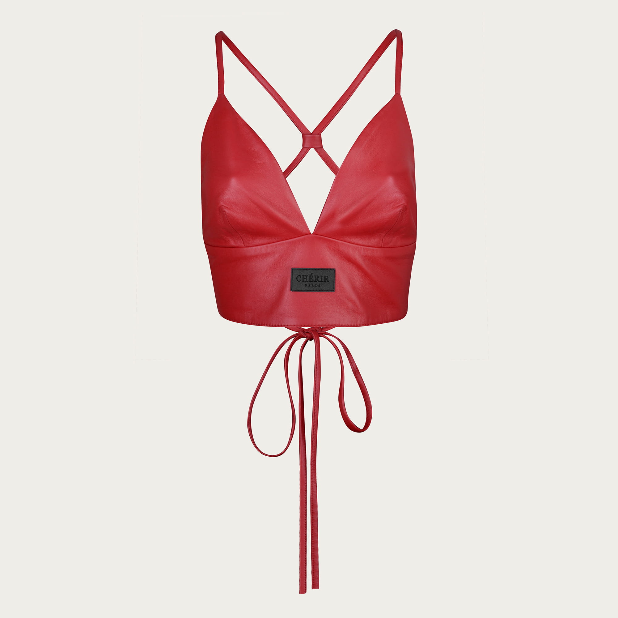 Natural leather crop top in red